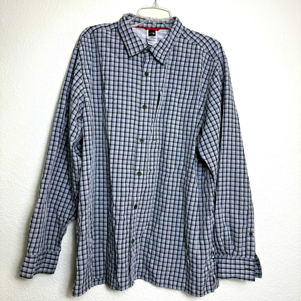 The‎ North Face Tekware Mens XL Plaid Long Sleeve Button Down Hiking Shirt Green